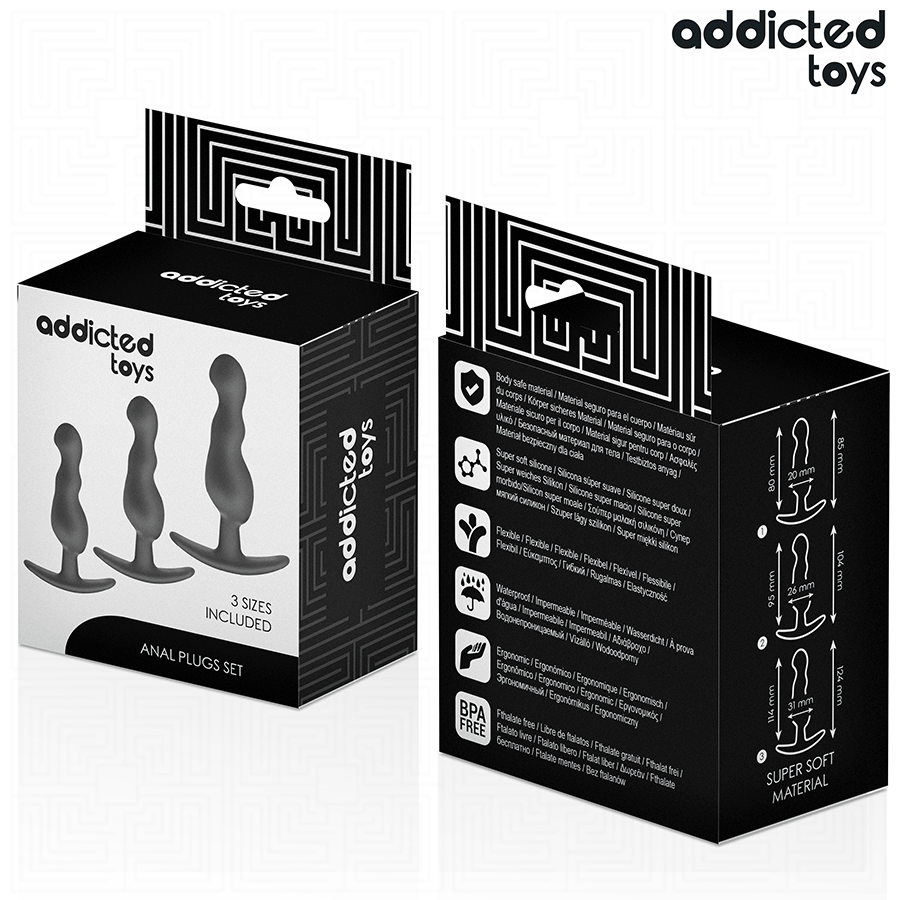 Addicted Toys – Analplug-Set mit doppelter Wölbung, 3 Größen