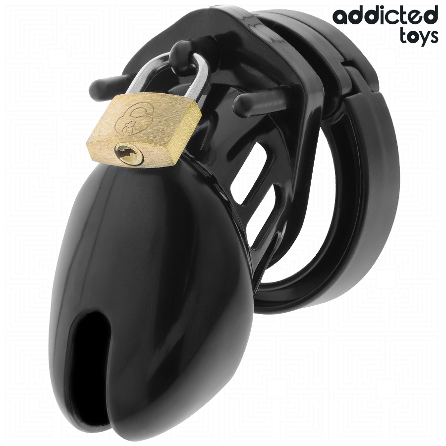 Jaula Obsidian Hold S negra, laterales calados y candado dorado