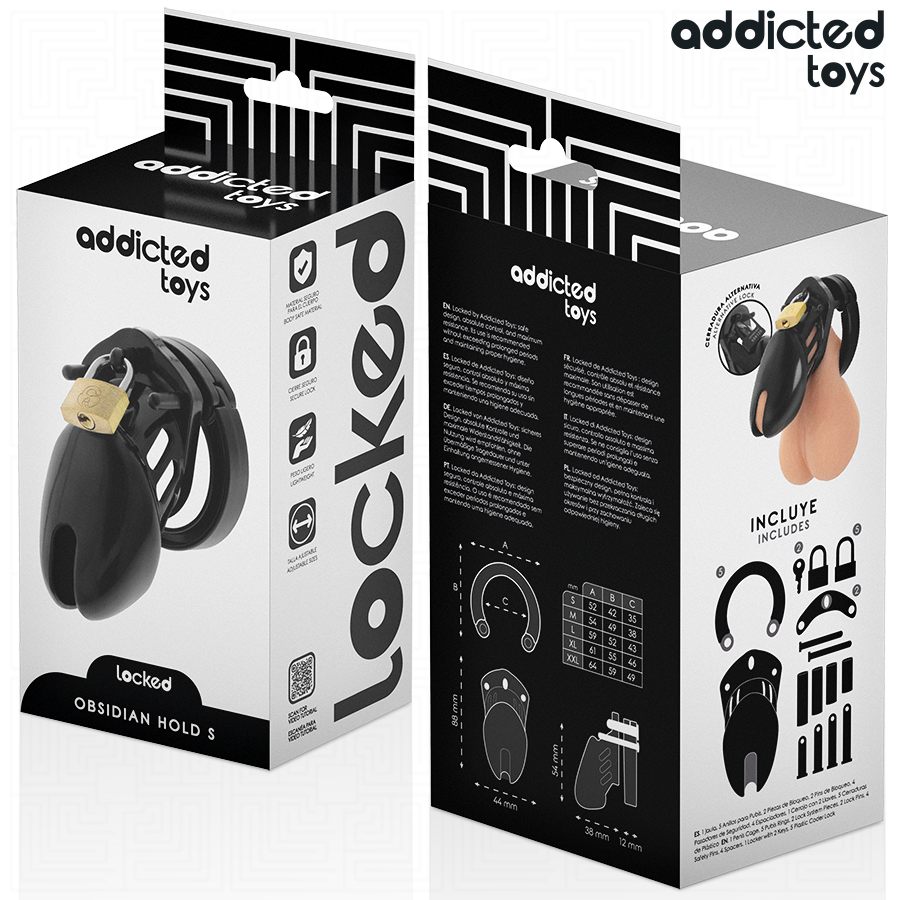 Verpackung Addicted Toys Locked Obsidian Hold S, Vorder- und Rückseite