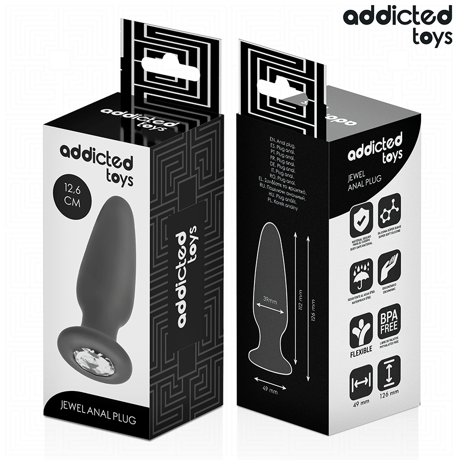 Addicted Toys – Analplug aus Silikon mit Schmuckstein, 3 Größen – Größe L · 12,6 cm