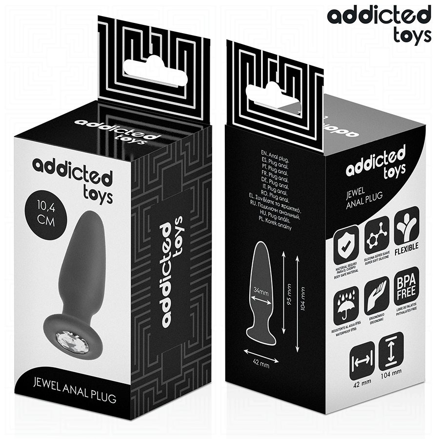 Addicted Toys – Analplug aus Silikon mit Schmuckstein, 3 Größen – Größe M · 10,4 cm