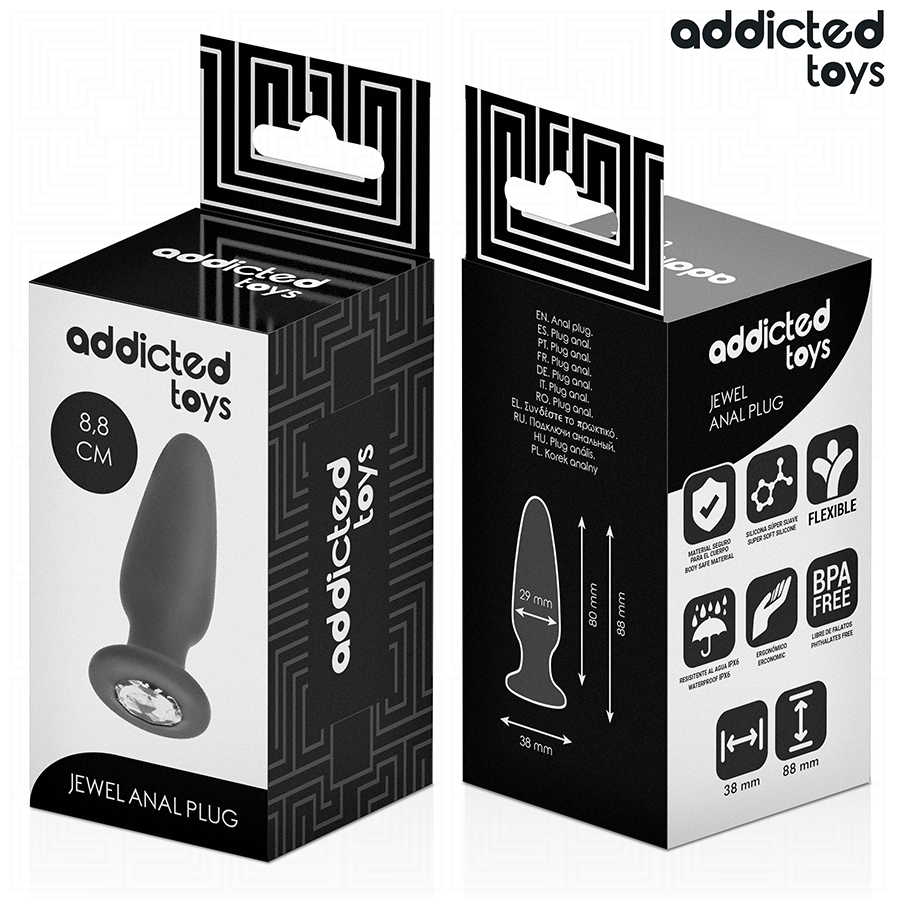 Addicted Toys – Analplug aus Silikon mit Schmuckstein, 3 Größen – Größe S · 8,8 cm