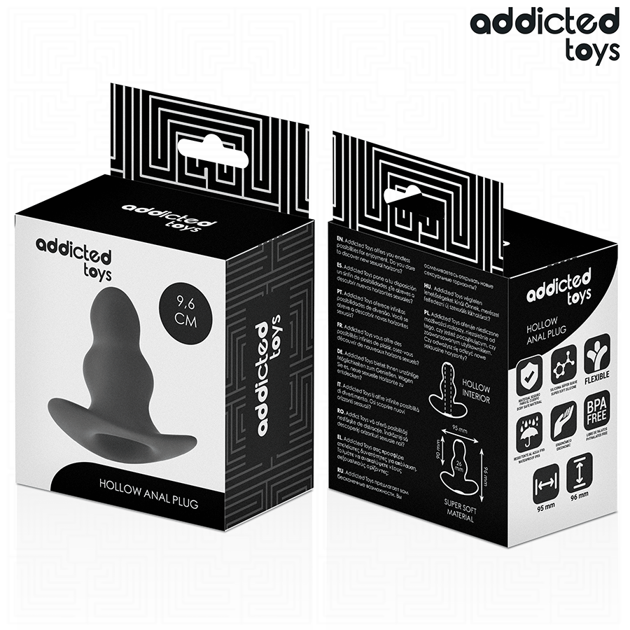 Addicted Toys – Plug anal hueco de silicona, tallas S a XXL – Talla M · 9,6 cm