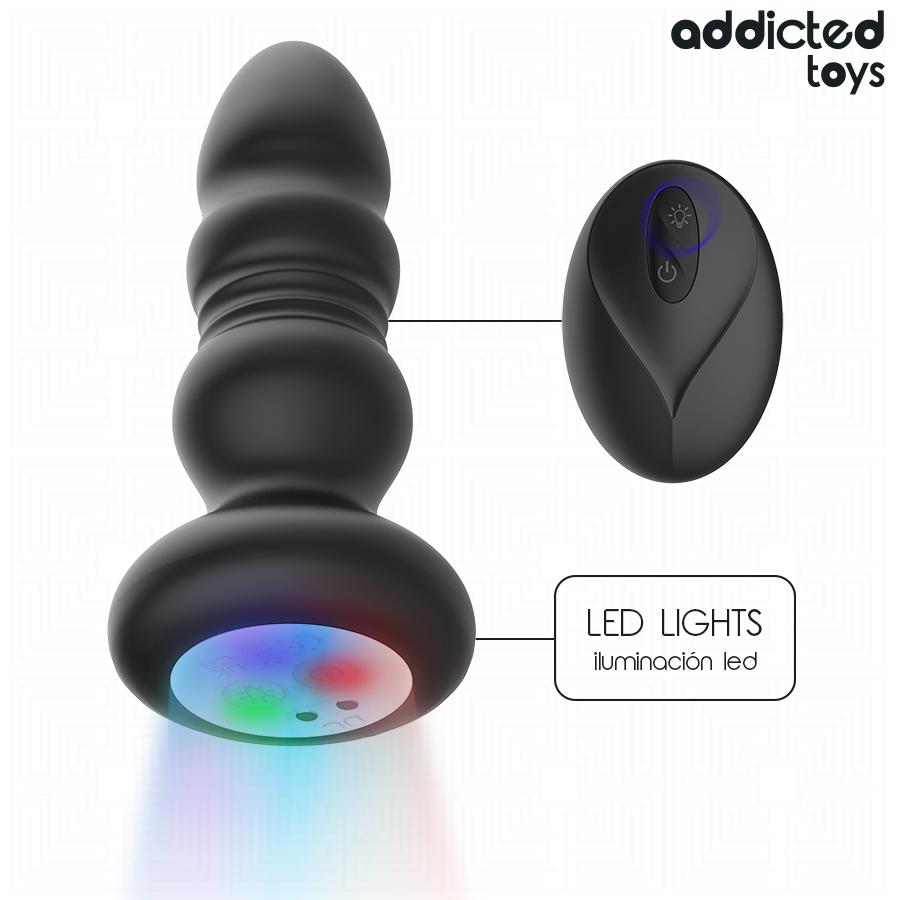 Addicted Toys – Analplug mit Bewegung und Vibration, Fernbedienung mit LED-Licht
