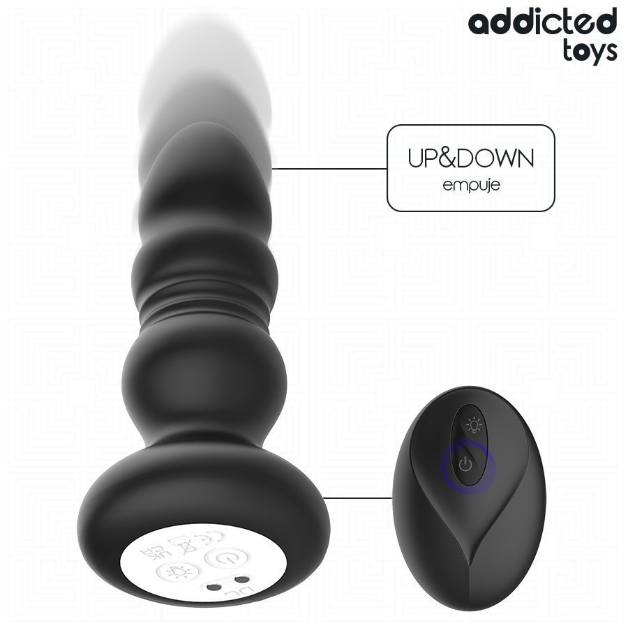 Addicted Toys – Analplug mit Bewegung und Vibration, Fernbedienung mit LED-Licht