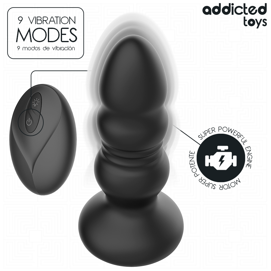 Addicted Toys – Analplug mit Bewegung und Vibration, Fernbedienung mit LED-Licht