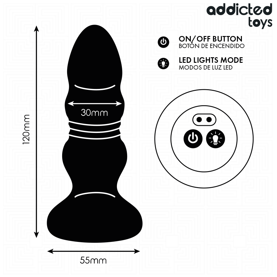 Addicted Toys – Analplug mit Bewegung und Vibration, Fernbedienung mit LED-Licht