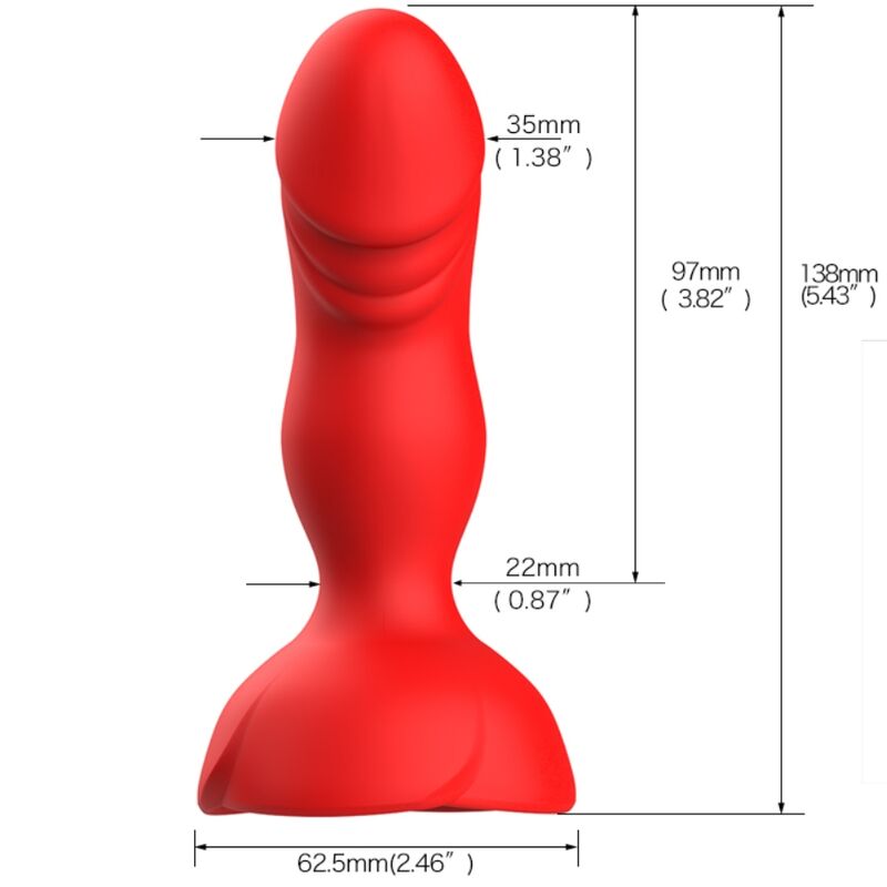 Esquema del plug Bloom: 13,8 cm, 9,7 cm insertables, 3,5 cm de diámetro