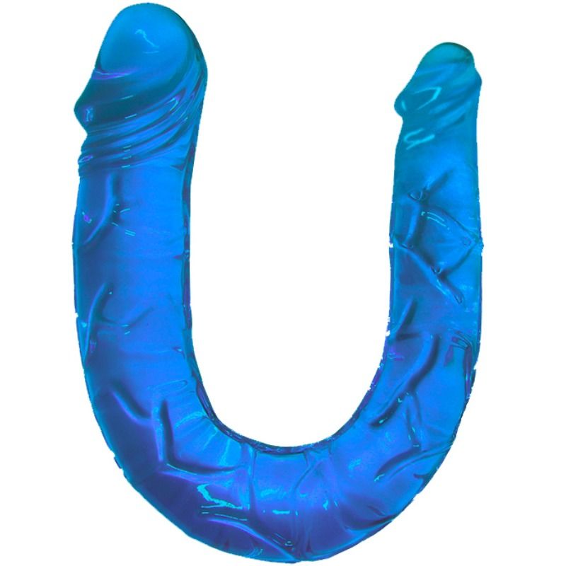 Baile Double Dong — Gode double en U — Bleu translucide