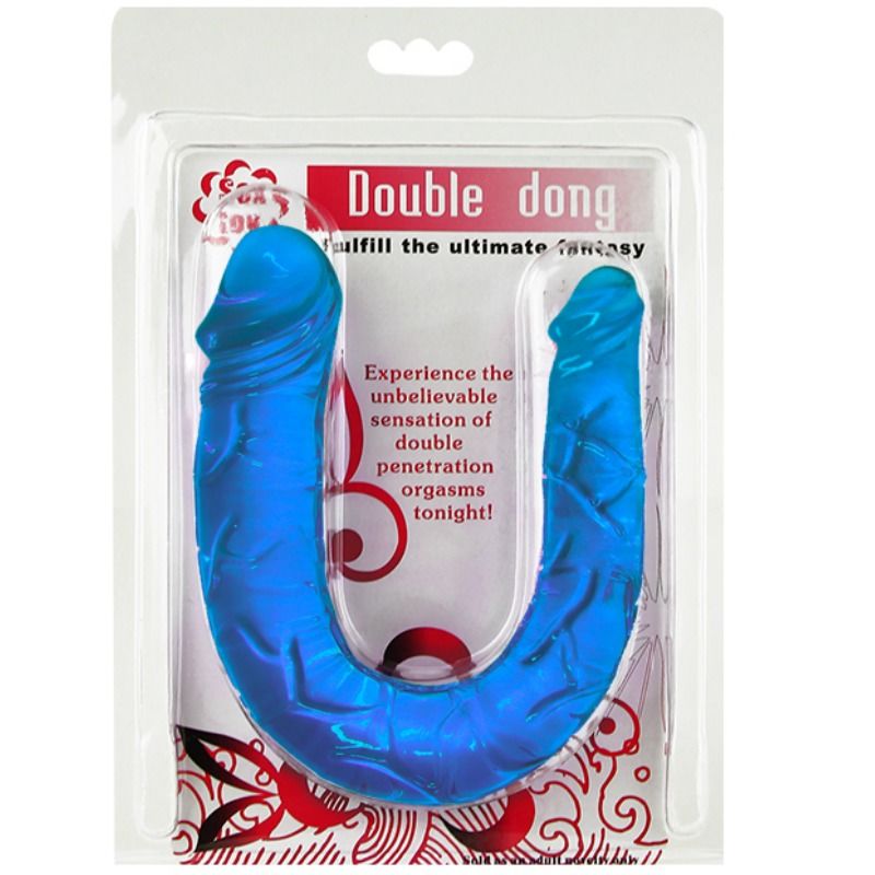 Baile Double Dong — Gode double en U — Bleu translucide