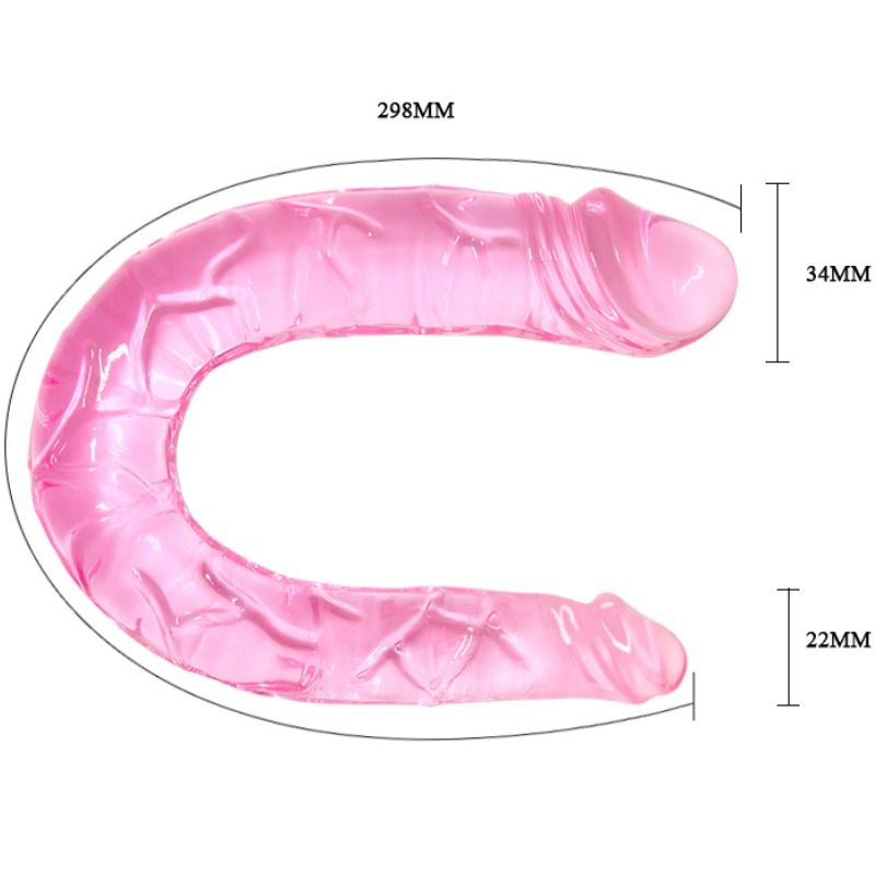 Baile Double Dong — Gode double en U — Rose translucide