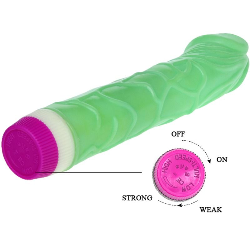 Baile – Consolador vibrador verde, Waves of Pleasure, 23 cm