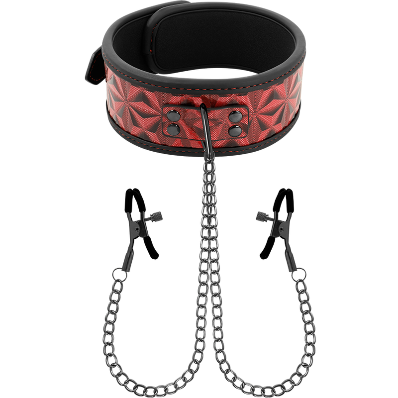 Begme Fetish Games — Collier édition rouge avec pinces télémon avec doublure en néoprène