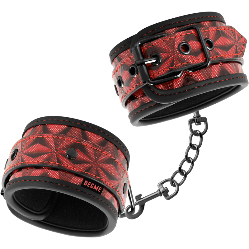 Begme Fetish Games — Menottes premium édition rouge avec doublure en néoprène
