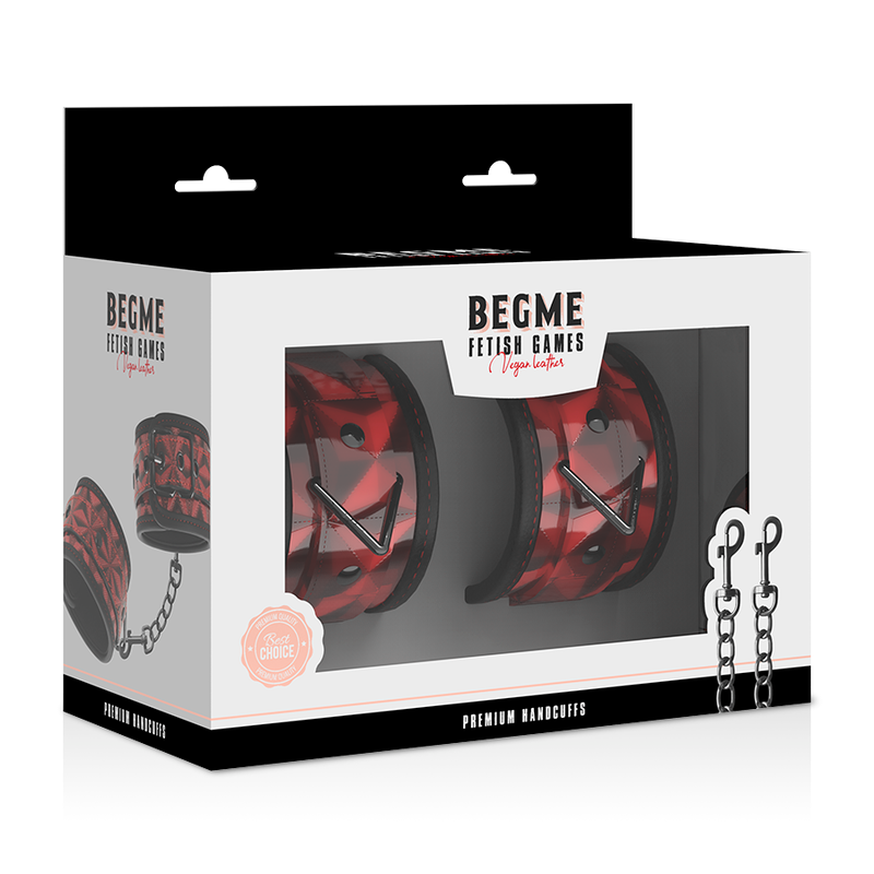 Begme Fetish Games — Menottes premium édition rouge avec doublure en néoprène