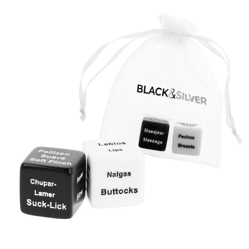 Dados eróticos para parejas Black&Silver, instrucciones en español e inglés