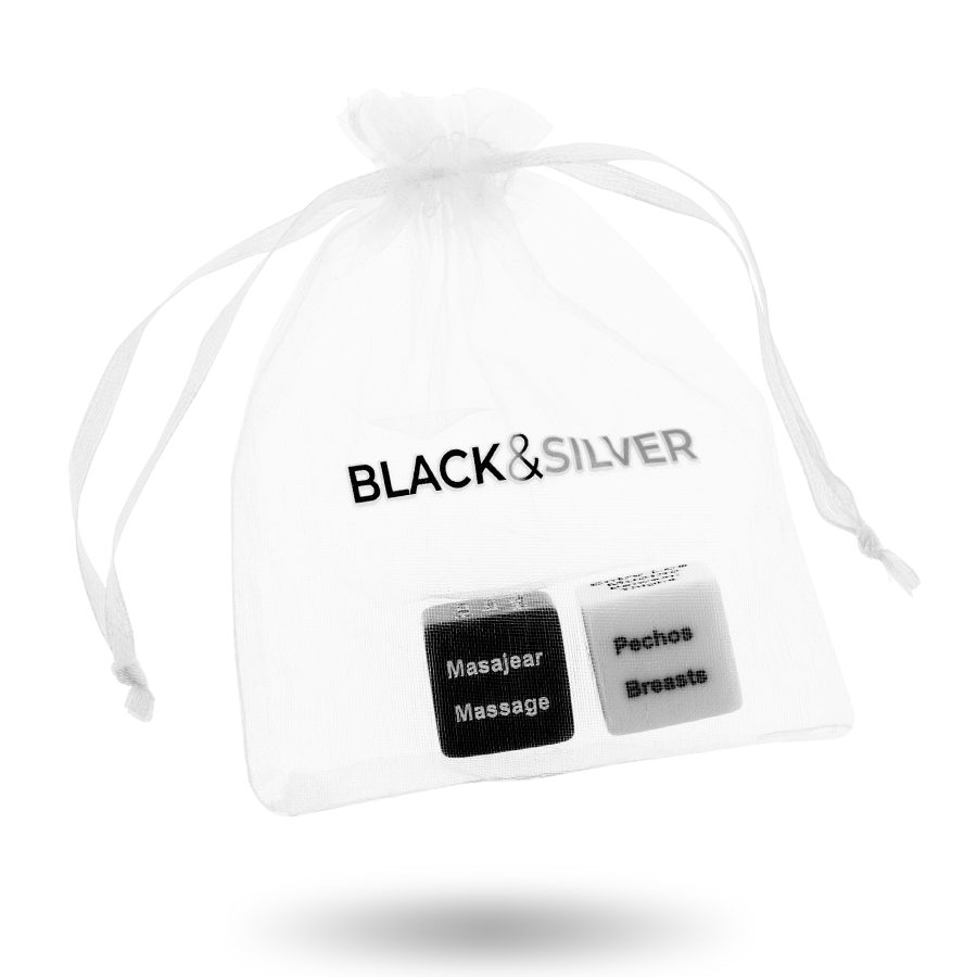 Dados eróticos para parejas Black&Silver, instrucciones en español e inglés
