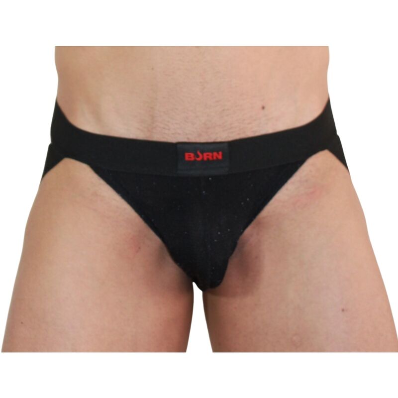 BURN 003 – Jockstrap nero lucido con logo rosso