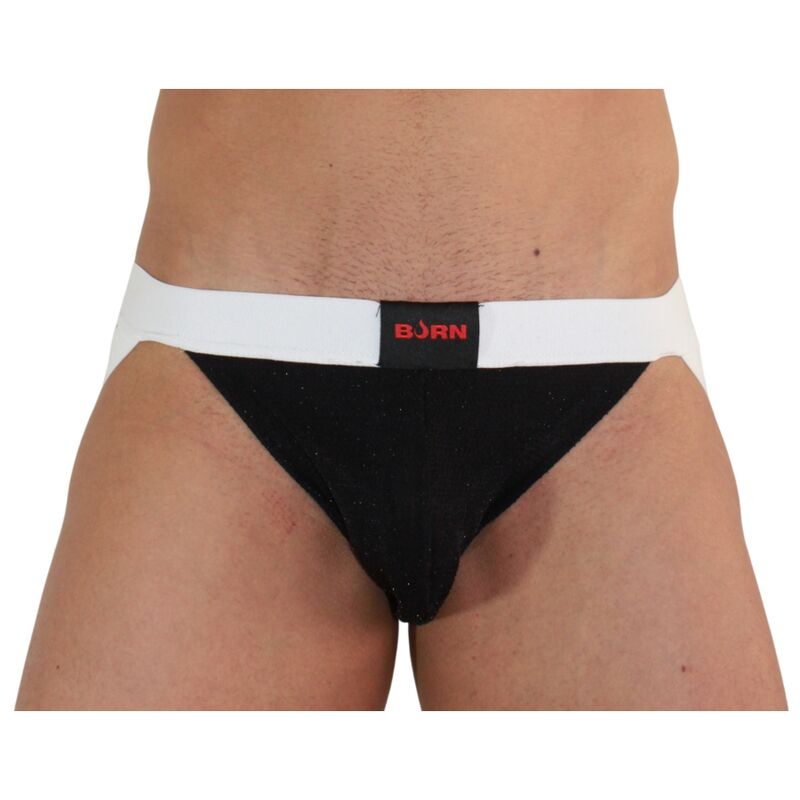 BURN 004 – Jockstrap in glänzendem Schwarz mit Weiß