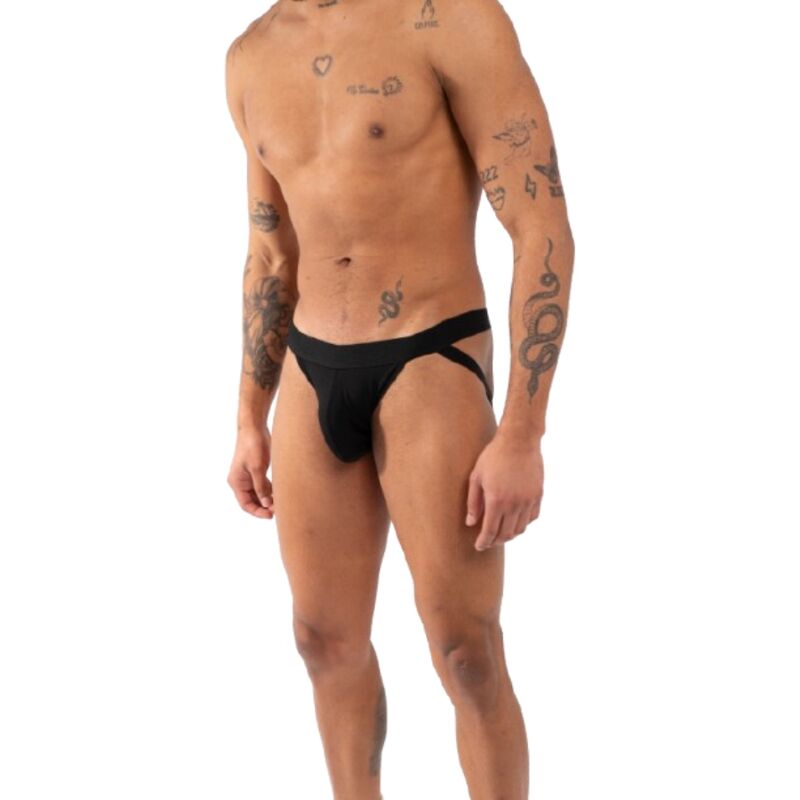 BURN 011 Double – Schwarzer Jockstrap mit geformtem Beutel