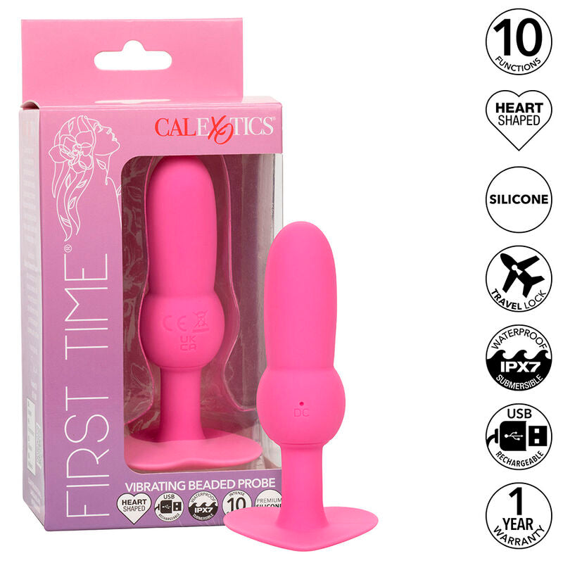 CalExotics First Time – Vibrierender Perlen-Analplug mit 10 Funktionen, Rosa