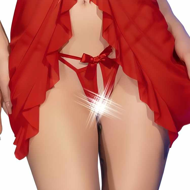 Chilirose CR 4696 – Babydoll rosso a balze con perizoma aperto