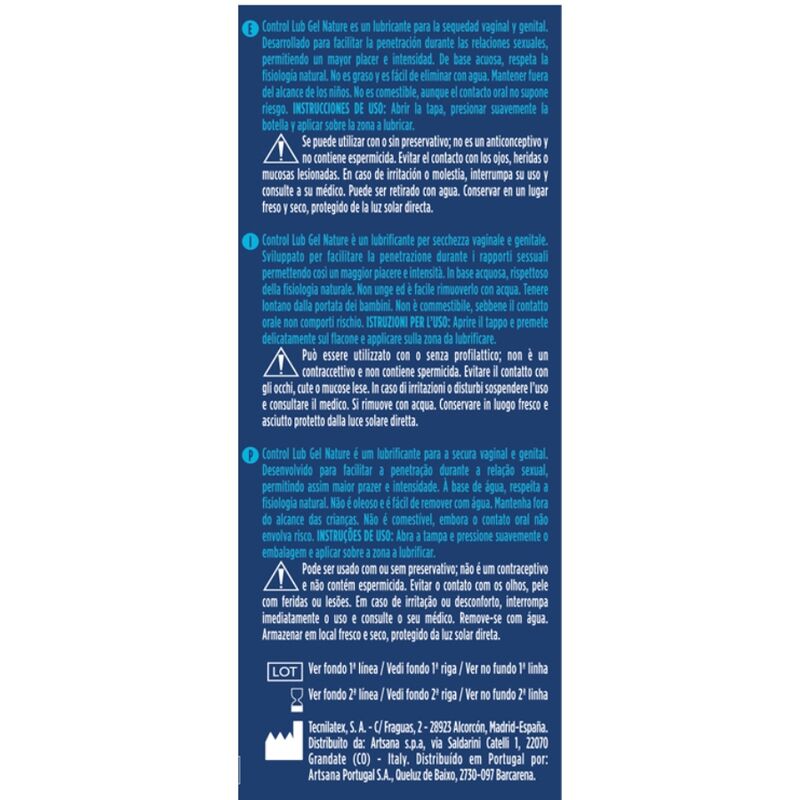 Control Lub Nature, gel lubricante neutro a base de agua de 75 ml