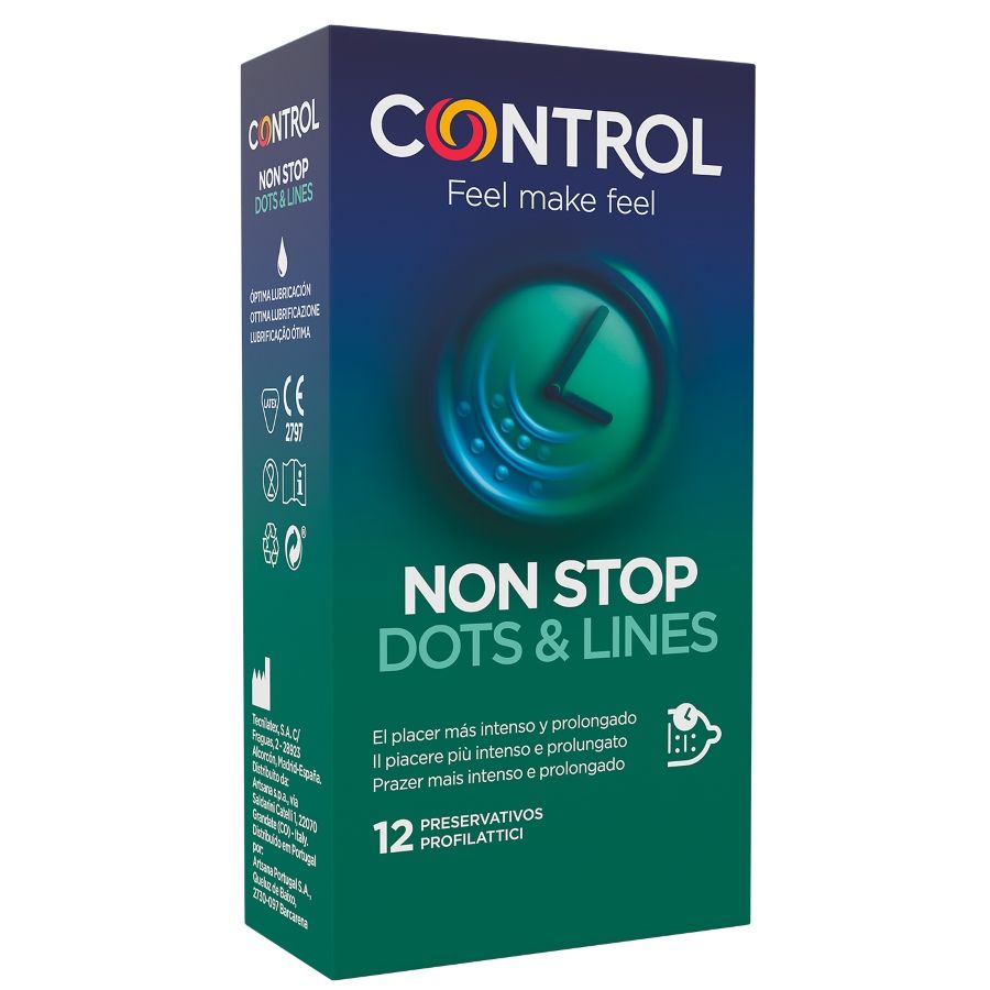 Control Non Stop Dots & Lines – Preservativi ritardanti, 12 pezzi
