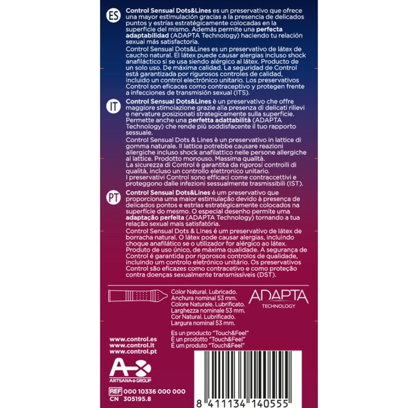 Control Sensual Dots & Lines — Préservatifs, 12 unités
