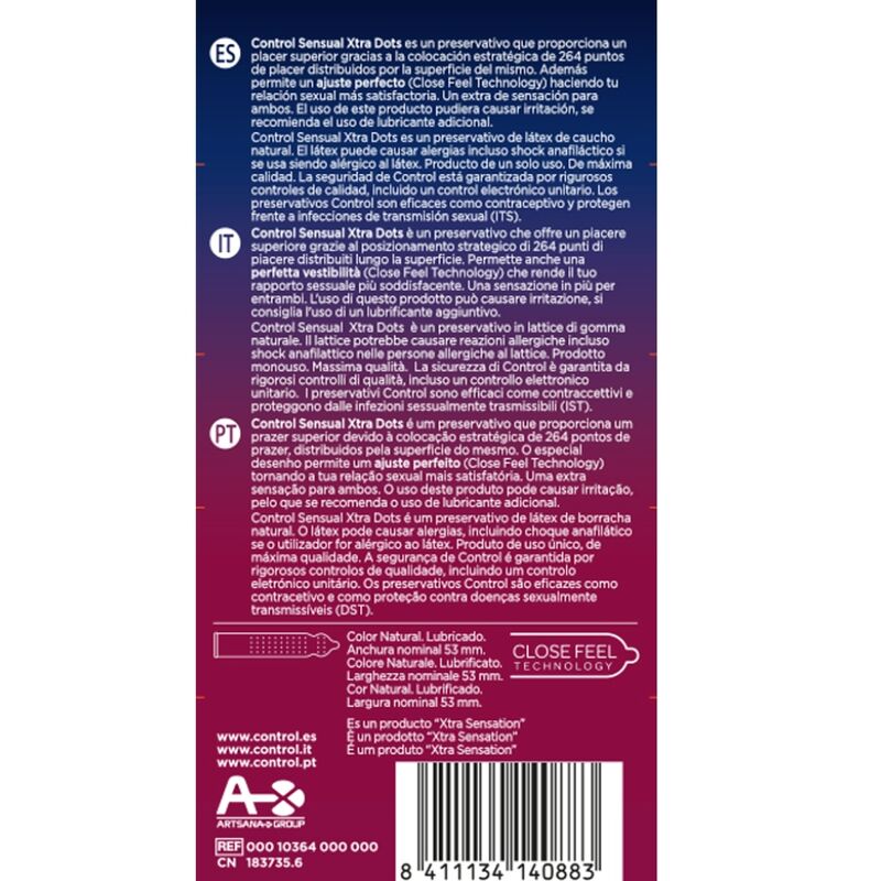 Control Sensual Xtra Dots — Préservatifs, 12 unités