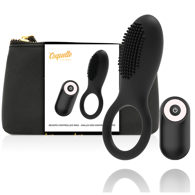 Coquette Chic Desire, aufladbarer Cockring mit Fernbedienung in Schwarz-Gold