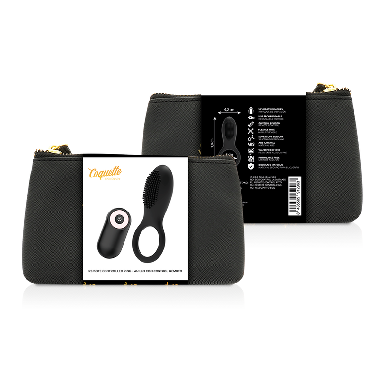 Coquette Chic Desire, aufladbarer Cockring mit Fernbedienung in Schwarz-Gold