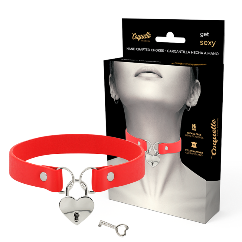 Collar Coquette Chic Desire rojo con corazón y llave