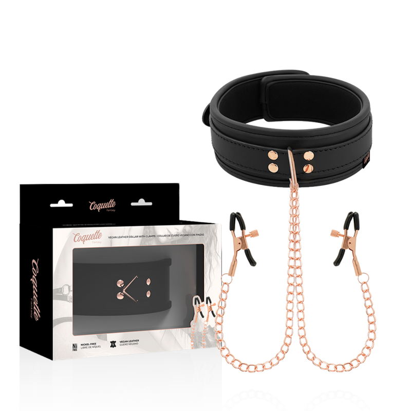 Collar Coquette Chic Desire con pinzas para pezones y forro de neopreno