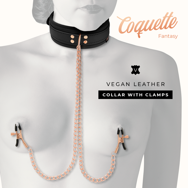 Collar Coquette Chic Desire con pinzas para pezones y forro de neopreno