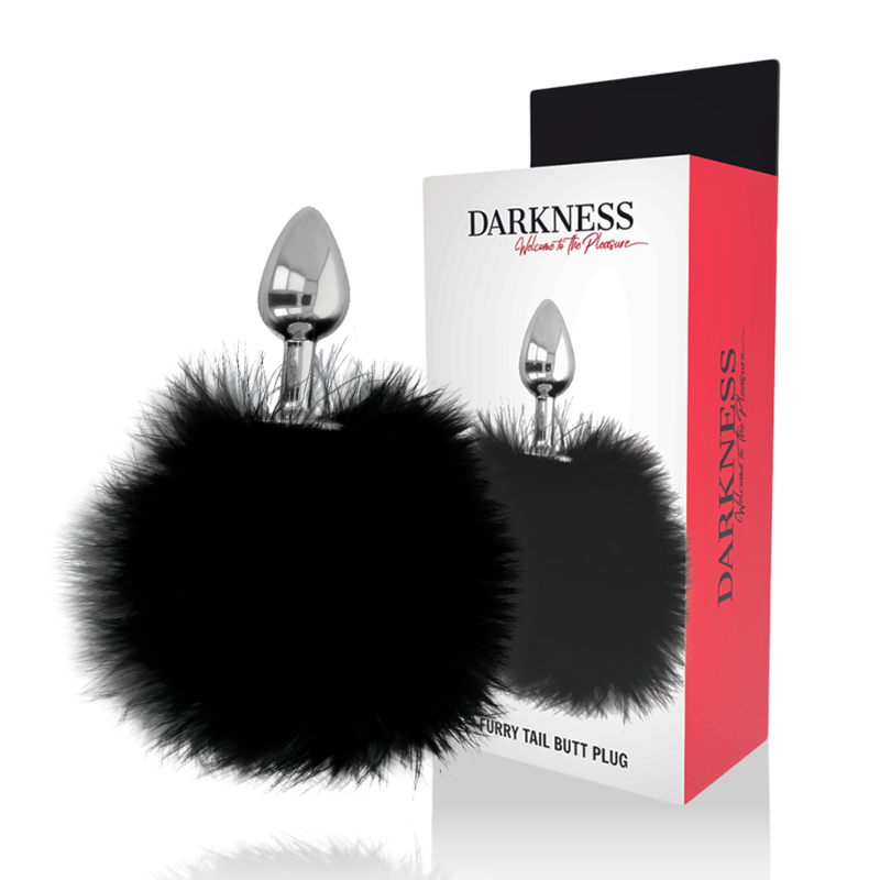 Darkness – Analplug mit schwarzem Pompon, Silber, 7 cm