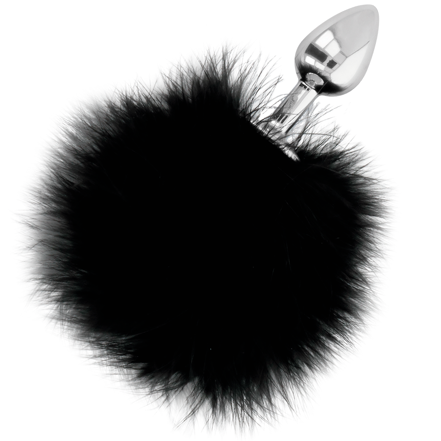 Darkness – Analplug mit schwarzem Pompon, Silber, 7 cm