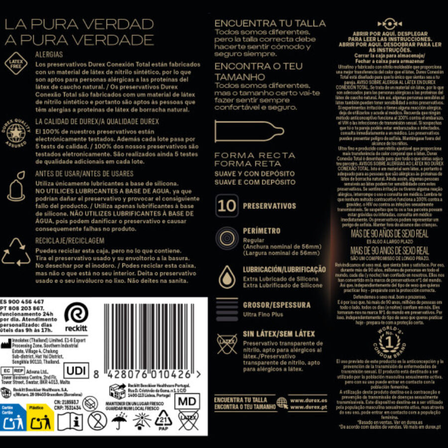 Durex Total Connection XL – Preservativi XL in nitrile, 10 pezzi