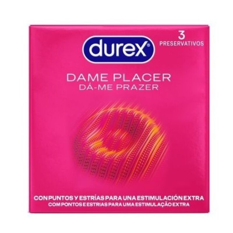 Durex Dame Placer – Preservativi con puntini e nervature, 3 pezzi