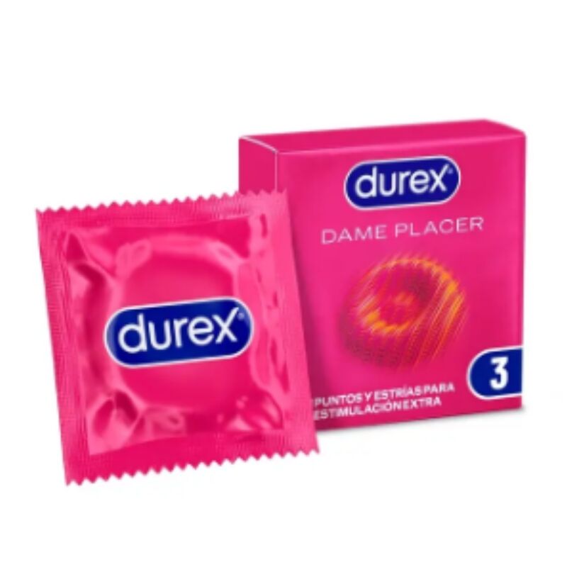 Durex Dame Placer – Preservativi con puntini e nervature, 3 pezzi