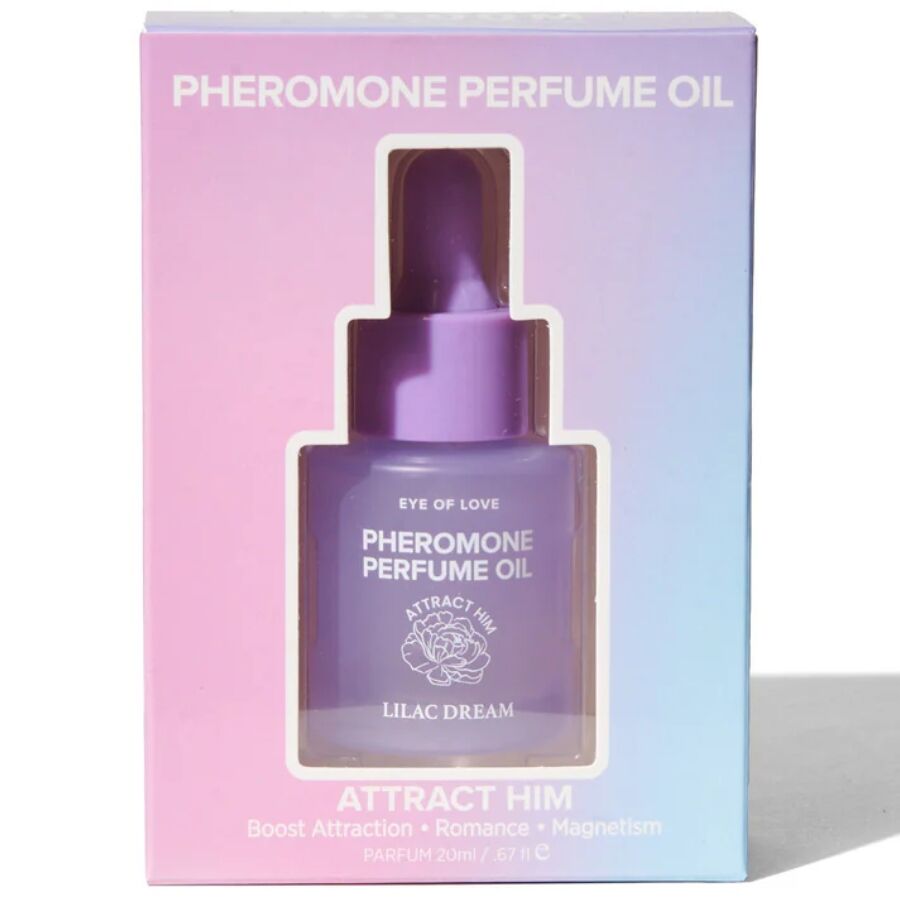 Schachtel des Parfumöls Lilac Dream im Verlauf von Rosa zu Blau, Flakon im Sichtfenster