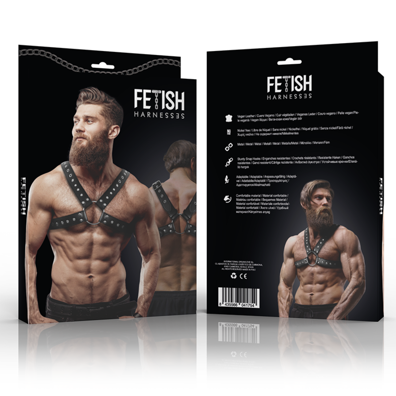 Fetish Submissive – Gekreuzter Herren-Harness mit Nieten und Ring