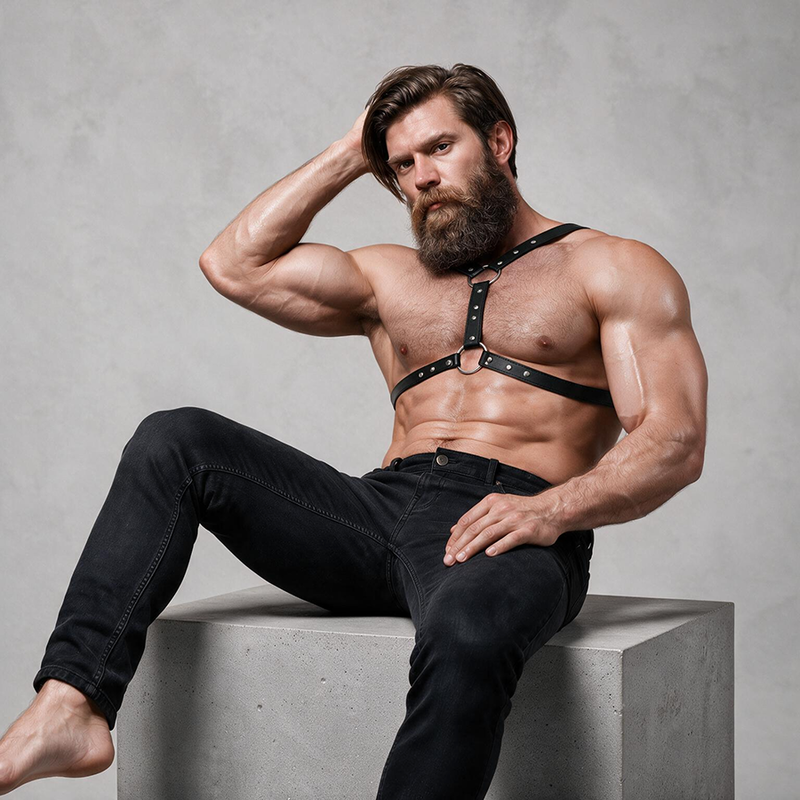 Fetish Submissive – Herren-Harness mit Halsband und Ring