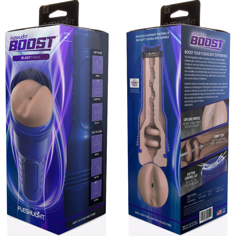 Verpackung des Fleshlight Boost Blast, Vorder- und Rückseite