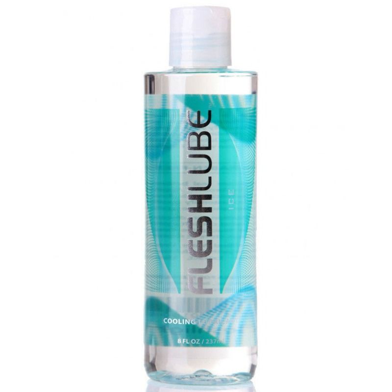 Frasco grande de Fleshlube Ice con etiqueta azul glaciar