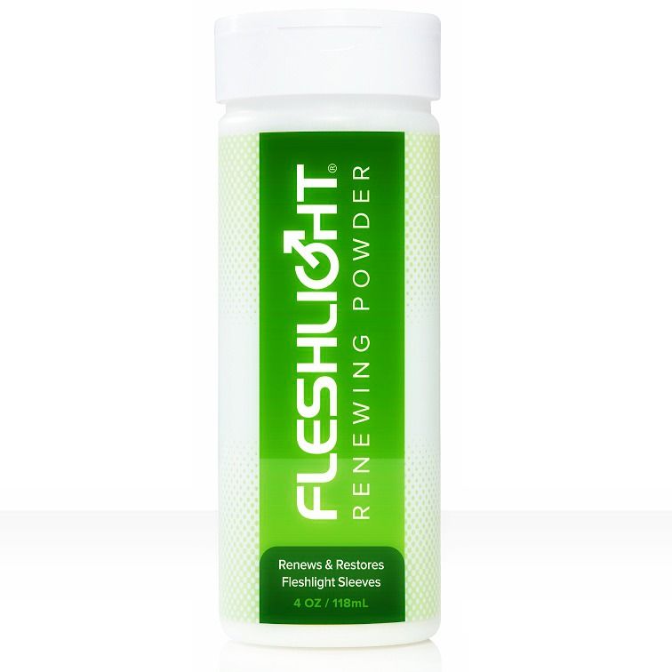 Weiße Flasche Fleshlight Renewing Powder mit grünem Etikett