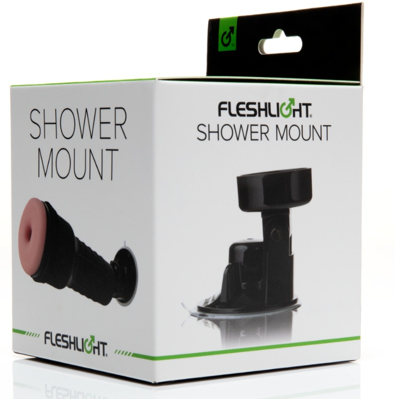 Weiße Verpackung des Fleshlight Shower Mount mit montiertem Fleshlight