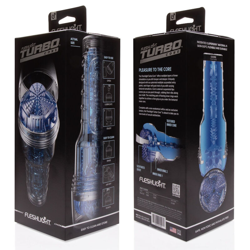 Caja del Fleshlight Turbo Core, partes delantera y trasera