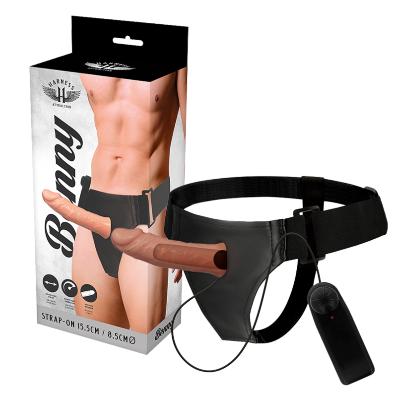 Harness Attraction – Benny, hohler Strap-on mit Vibration, 15 cm, Ø 4,5 cm