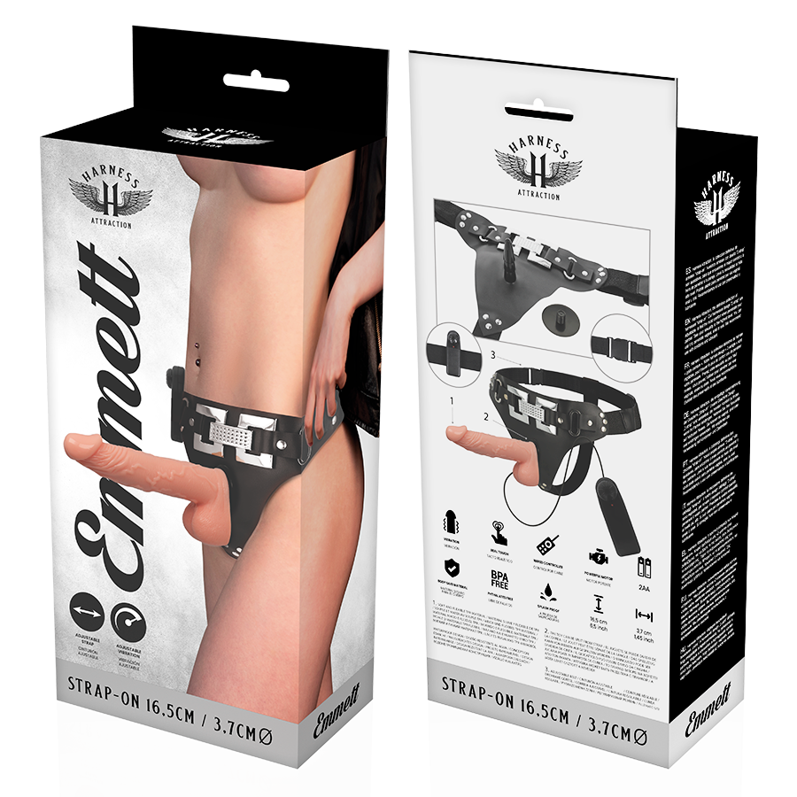 Harness Attraction – Vibrierender realistischer Strap-on-Dildo Emmett, 16,5 cm, Ø 3,7 cm